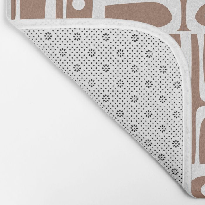 Mid Century Modern Piquet Abstract Multi Geometric Pattern in Mocha Brown and White Bath Mat Gallery Image 2