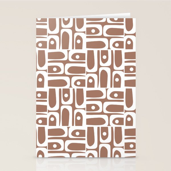 Mid Century Modern Piquet Abstract Multi Geometric Pattern in Mocha Brown and White Stationery Card Gallery Image 1