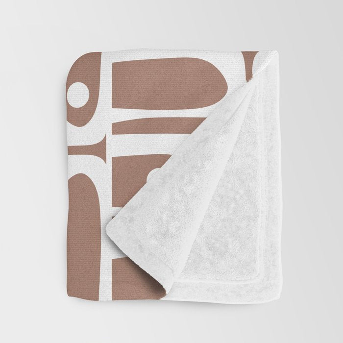 Mid Century Modern Piquet Abstract Multi Geometric Pattern in Mocha Brown and White Throw Blanket Gallery Image 3