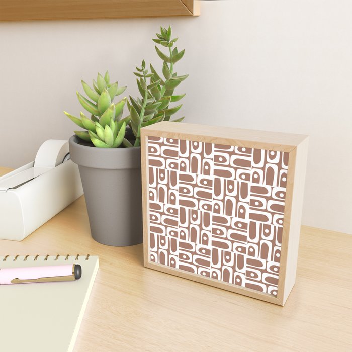 Mid Century Modern Piquet Abstract Multi Geometric Pattern in Mocha Brown and White Mini Art Print Gallery Image 2