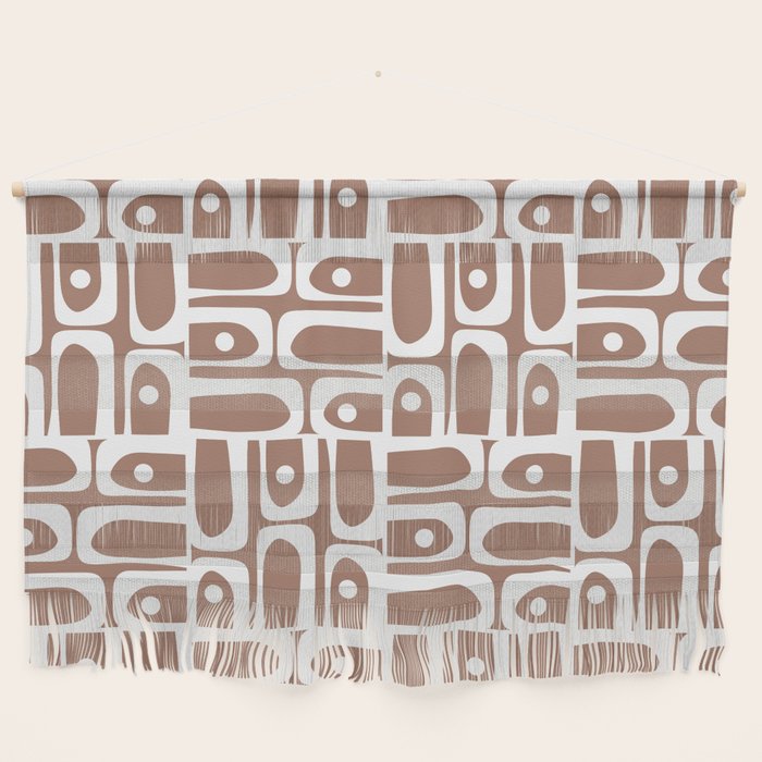 Mid Century Modern Piquet Abstract Multi Geometric Pattern in Mocha Brown and White Wall Hanging Gallery Image 1