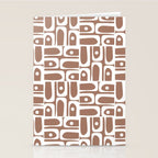 Mid Century Modern Piquet Abstract Multi Geometric Pattern in Mocha Brown and White Stationery Card Gallery Image 2