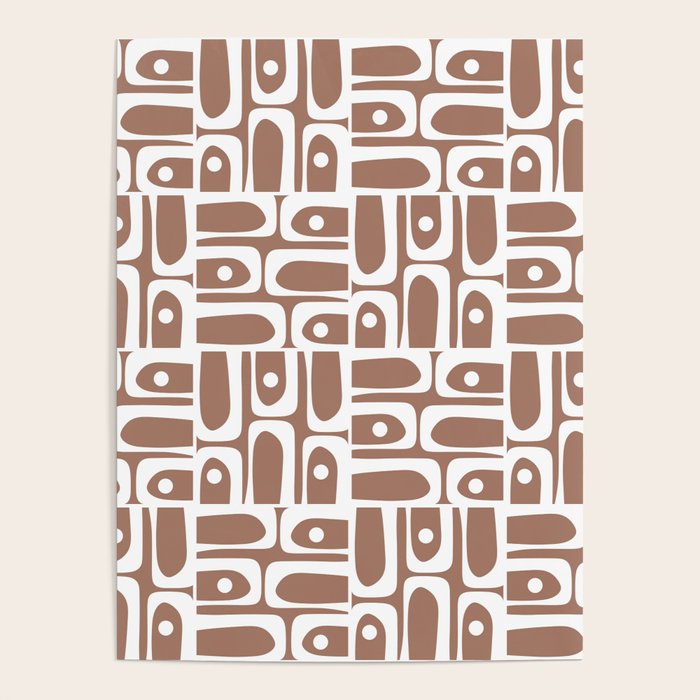 Mid Century Modern Piquet Abstract Multi Geometric Pattern in Mocha Brown and White Poster Gallery Image 1