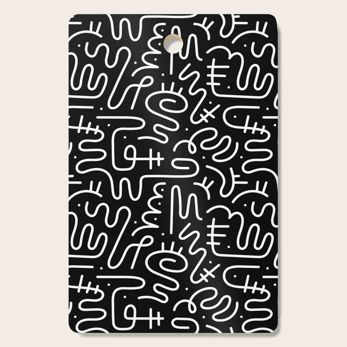 Abstract black and white line doodle pattern Cutting Board Gallery Image 1