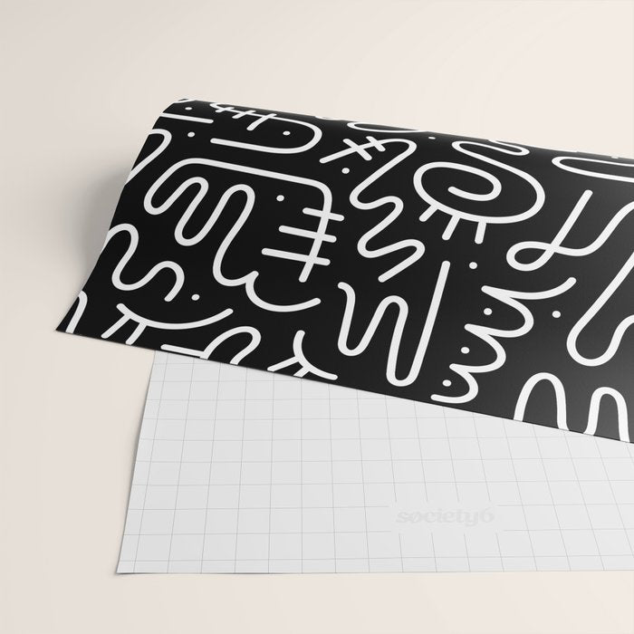 Abstract black and white line doodle pattern Wrapping Paper Gallery Image 2