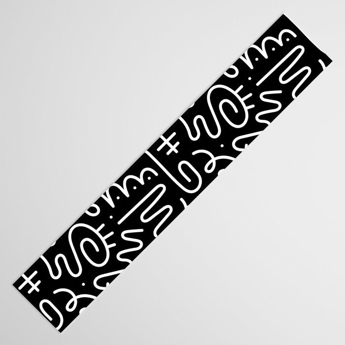 Abstract black and white line doodle pattern Table Runner Gallery Image 3