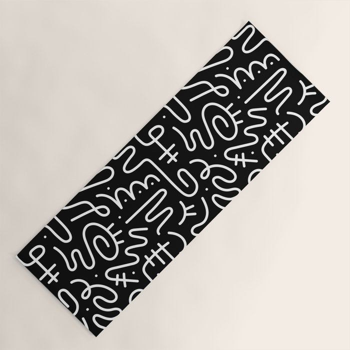 Abstract black and white line doodle pattern Yoga Mat Gallery Image 1