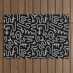Abstract black and white line doodle pattern Outdoor Rug Gallery Image 1