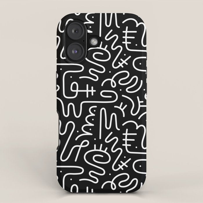Abstract black and white line doodle pattern iPhone Case Gallery Image 1