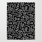 Abstract black and white line doodle pattern Poster Gallery Image 4