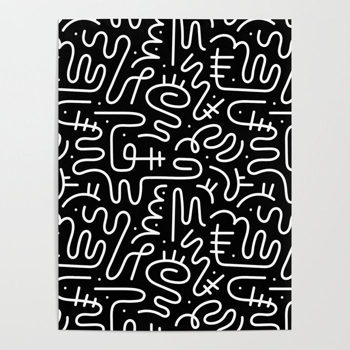 Abstract black and white line doodle pattern Poster Gallery Image 4