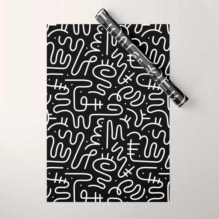 Abstract black and white line doodle pattern Wrapping Paper Gallery Image 1