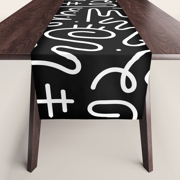 Abstract black and white line doodle pattern Table Runner Gallery Image 1