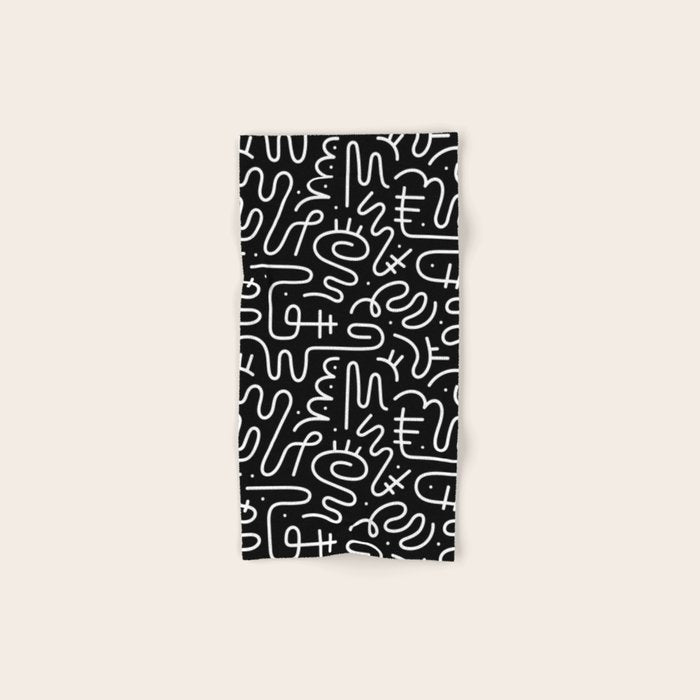 Abstract black and white line doodle pattern Bath Towel Gallery Image 1