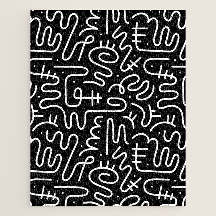 Abstract black and white line doodle pattern Jigsaw Puzzle Gallery Image 1