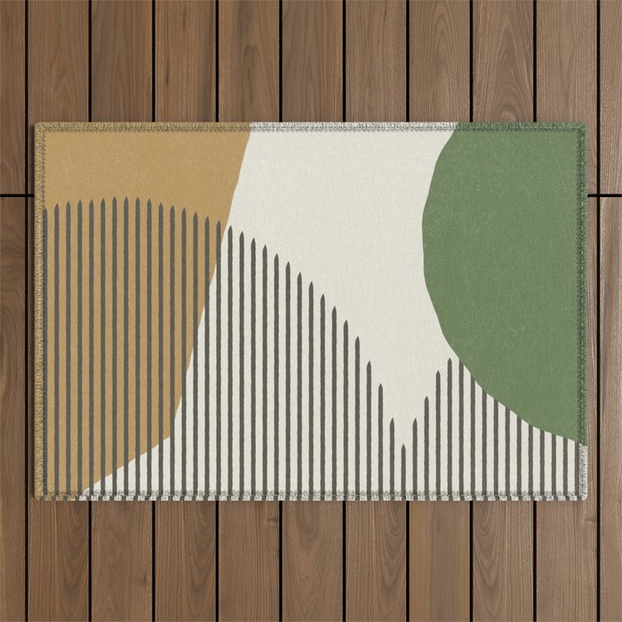 Lines Color Shapes - Green Black Gold Outdoor Rug Gallery Image 1