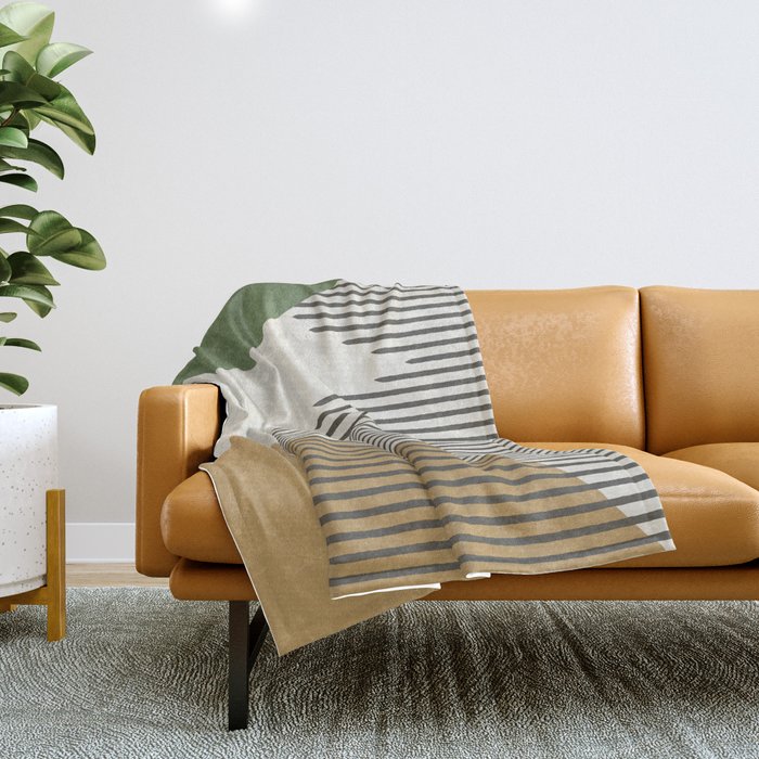 Lines Color Shapes - Green Black Gold Throw Blanket Gallery Image 1