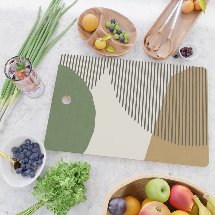 Lines Color Shapes - Green Black Gold Cutting Board Gallery Image 2