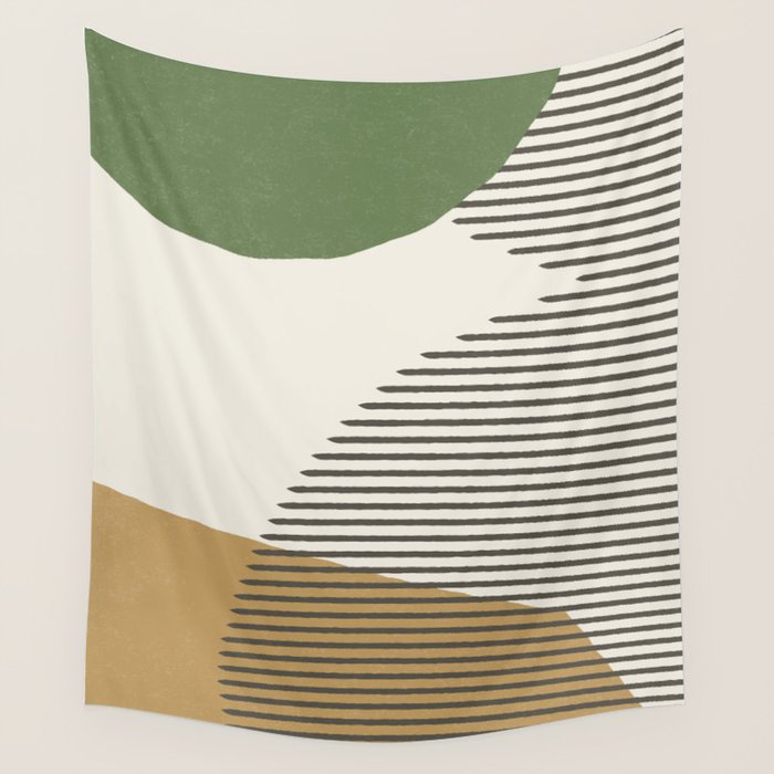 Lines Color Shapes - Green Black Gold Wall Tapestry Gallery Image 4