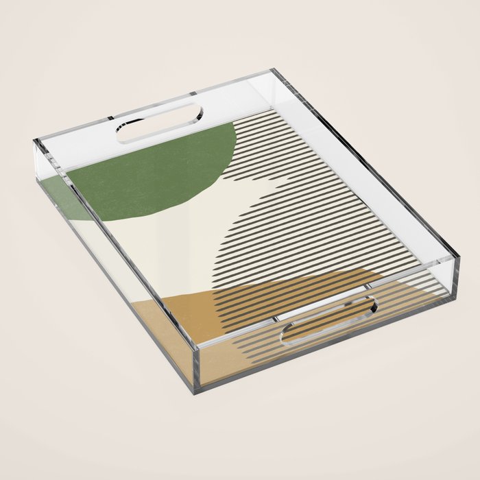 Lines Color Shapes - Green Black Gold Acrylic Tray Gallery Image 1