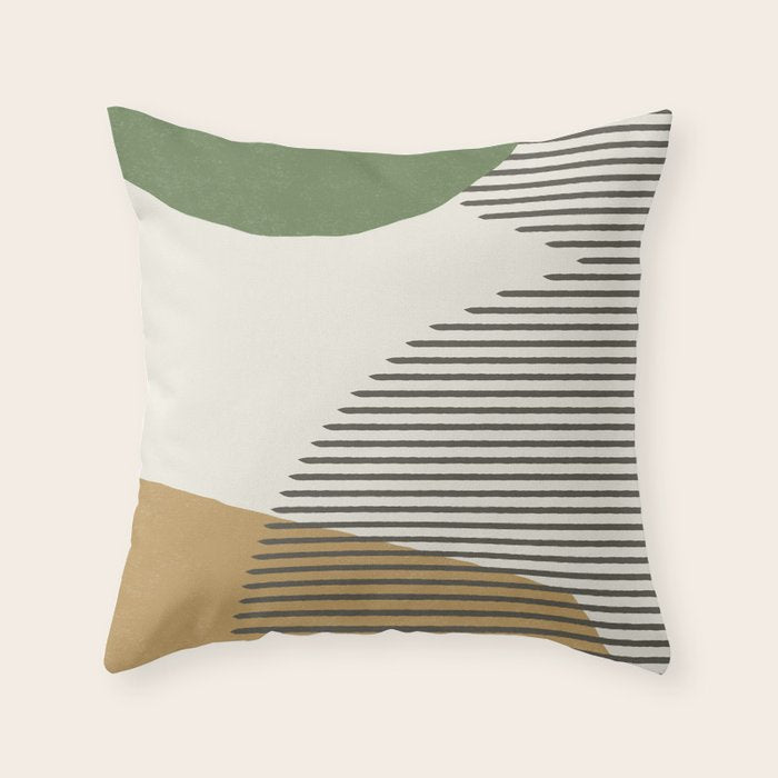 Lines Color Shapes - Green Black Gold Throw Pillow Gallery Image 1