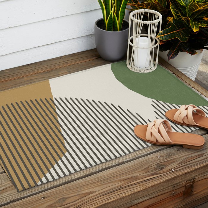 Lines Color Shapes - Green Black Gold Outdoor Rug Gallery Image 2