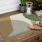 Lines Color Shapes - Green Black Gold Outdoor Rug Gallery Image 2