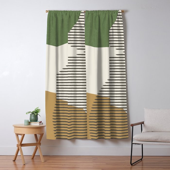 Lines Color Shapes - Green Black Gold Window Curtain Gallery Image 5