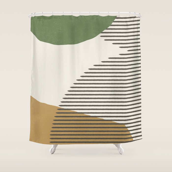 Lines Color Shapes - Green Black Gold Shower Curtain Gallery Image 1