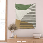Lines Color Shapes - Green Black Gold Wall Tapestry Gallery Image 2