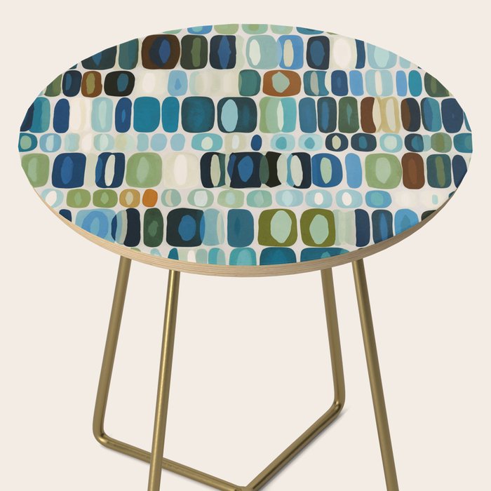 Mid Century Organic Pebble Pattern in Blue and Sage Side Table Gallery Image 2