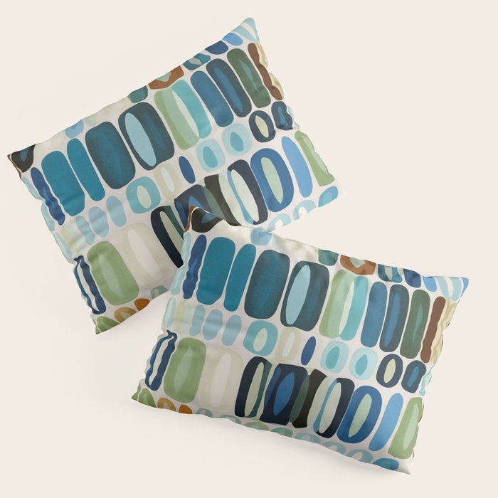 Mid Century Organic Pebble Pattern in Blue and Sage Pillow Sham Gallery Image 1