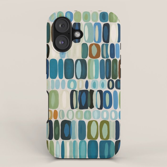 Mid Century Organic Pebble Pattern in Blue and Sage iPhone Case Gallery Image 1
