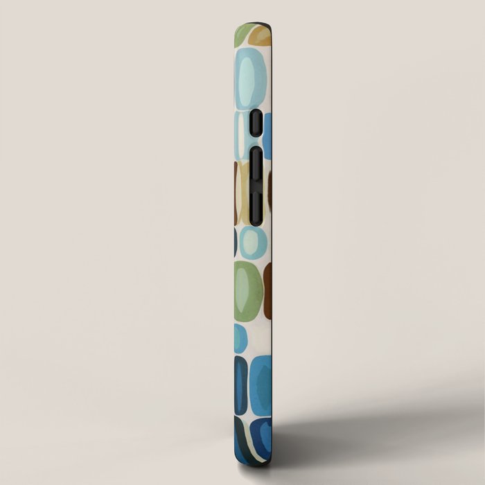 Mid Century Organic Pebble Pattern in Blue and Sage iPhone Case Gallery Image 2