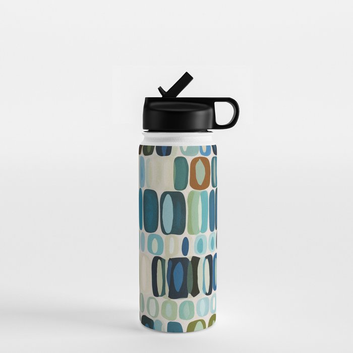 Mid Century Organic Pebble Pattern in Blue and Sage Water Bottle Gallery Image 1