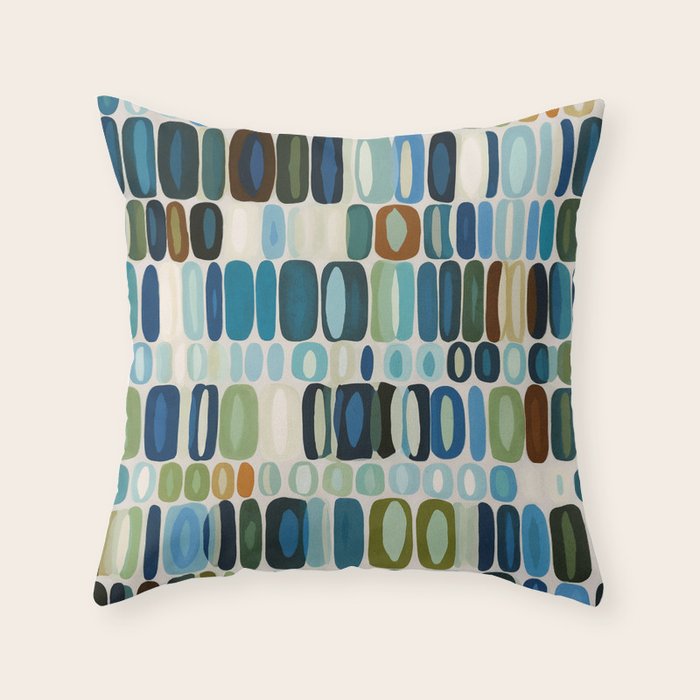 Mid Century Organic Pebble Pattern in Blue and Sage Throw Pillow Gallery Image 1