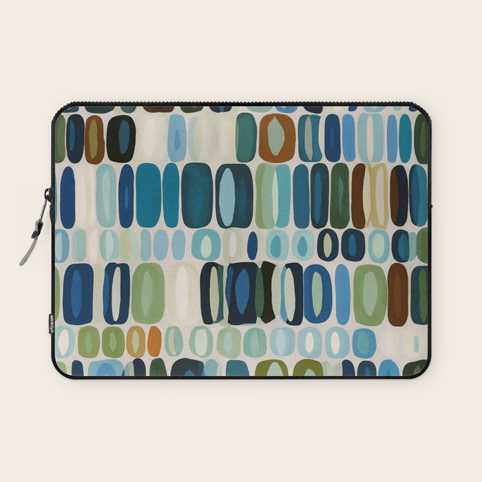Mid Century Organic Pebble Pattern in Blue and Sage Laptop Sleeve Gallery Image 1