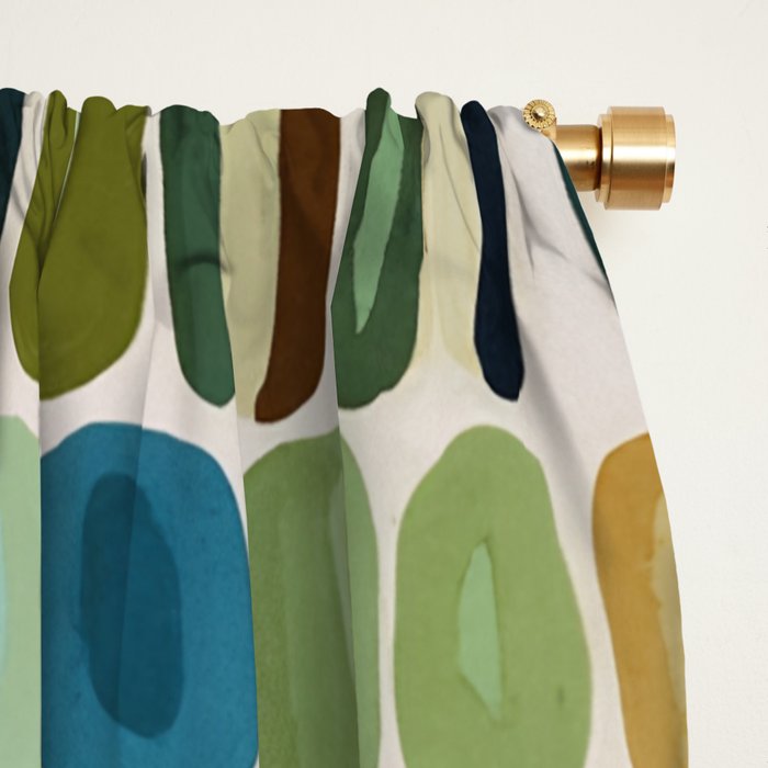 Mid Century Organic Pebble Pattern in Blue and Sage Window Curtain Gallery Image 2