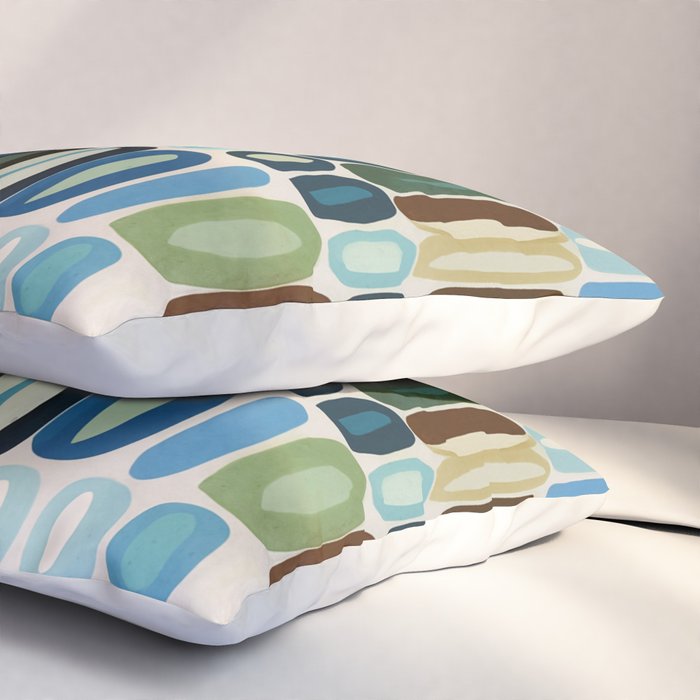 Mid Century Organic Pebble Pattern in Blue and Sage Pillow Sham Gallery Image 3