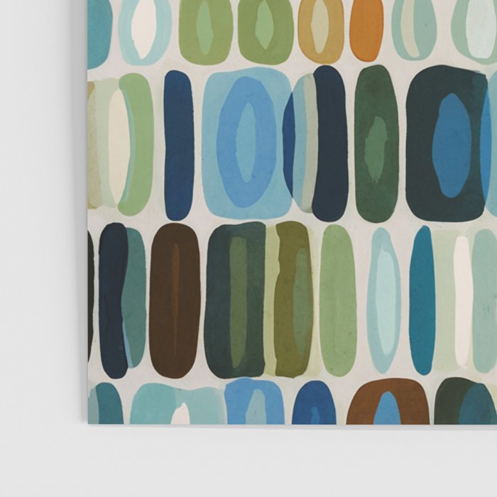 Mid Century Organic Pebble Pattern in Blue and Sage Poster Gallery Image 3