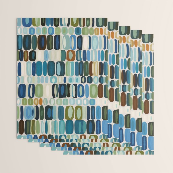 Mid Century Organic Pebble Pattern in Blue and Sage Wrapping Paper Gallery Image 3