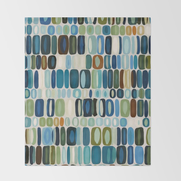 Mid Century Organic Pebble Pattern in Blue and Sage Throw Blanket Gallery Image 2