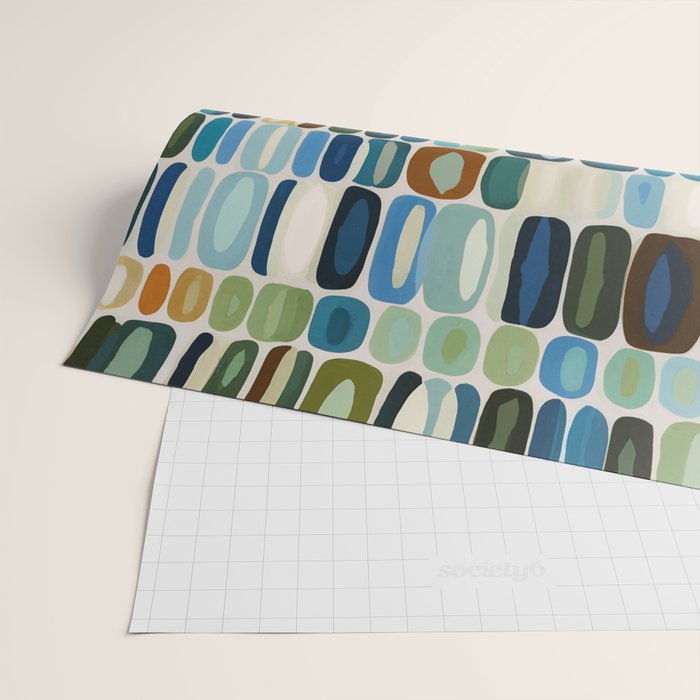 Mid Century Organic Pebble Pattern in Blue and Sage Wrapping Paper Gallery Image 2