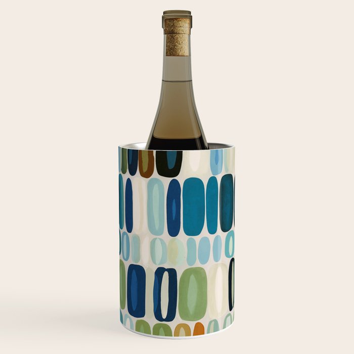 Mid Century Organic Pebble Pattern in Blue and Sage Wine Chiller Gallery Image 2