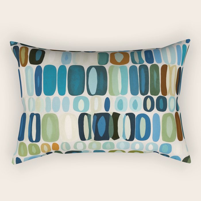 Mid Century Organic Pebble Pattern in Blue and Sage Rectangular Pillow Gallery Image 1