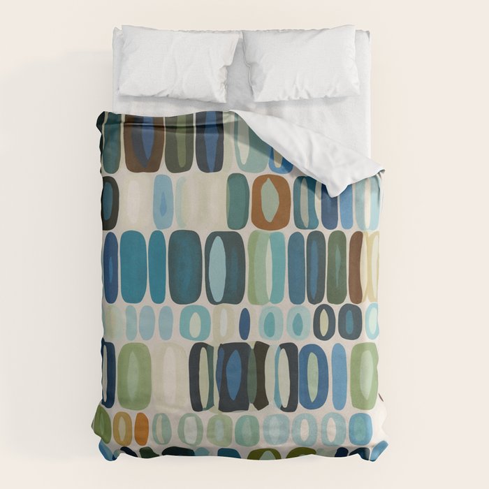 Mid Century Organic Pebble Pattern in Blue and Sage Duvet Cover Gallery Image 6