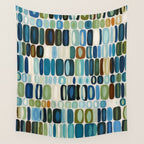 Mid Century Organic Pebble Pattern in Blue and Sage Wall Tapestry Gallery Image 4