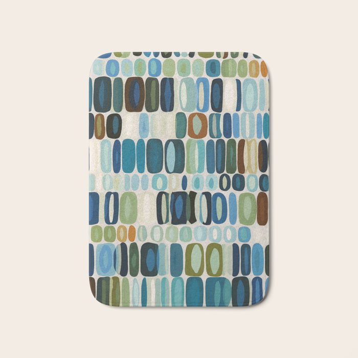 Mid Century Organic Pebble Pattern in Blue and Sage Bath Mat Gallery Image 1
