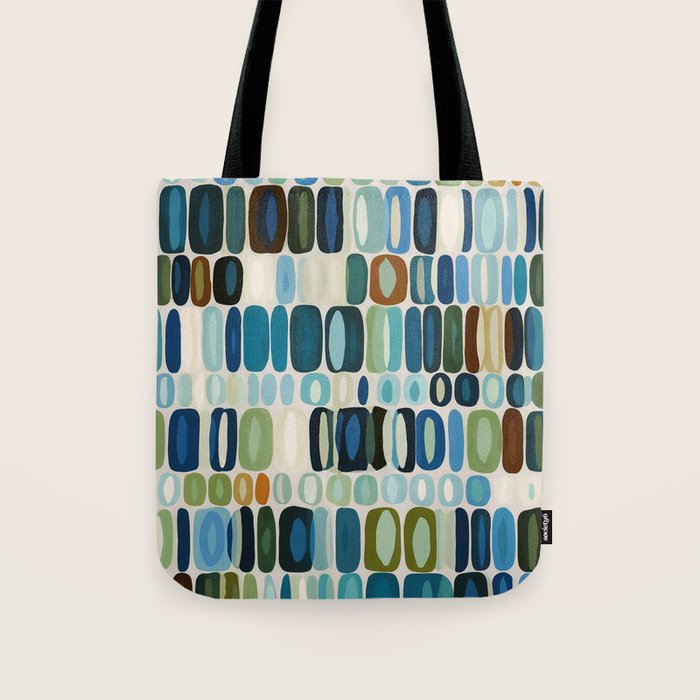Mid Century Organic Pebble Pattern in Blue and Sage Tote Bag Gallery Image 1