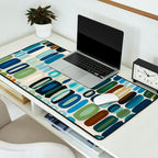 Mid Century Organic Pebble Pattern in Blue and Sage Desk Mat Gallery Image 2